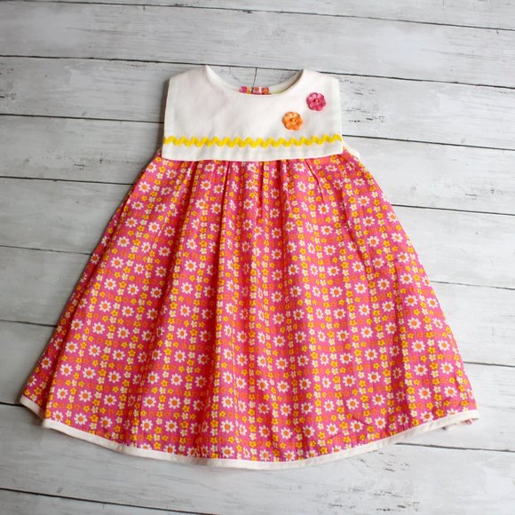 Vintage Baby Girl's Seersucker Dress Size 24 Months Pink Orange Yellow - Picture 1 of 7